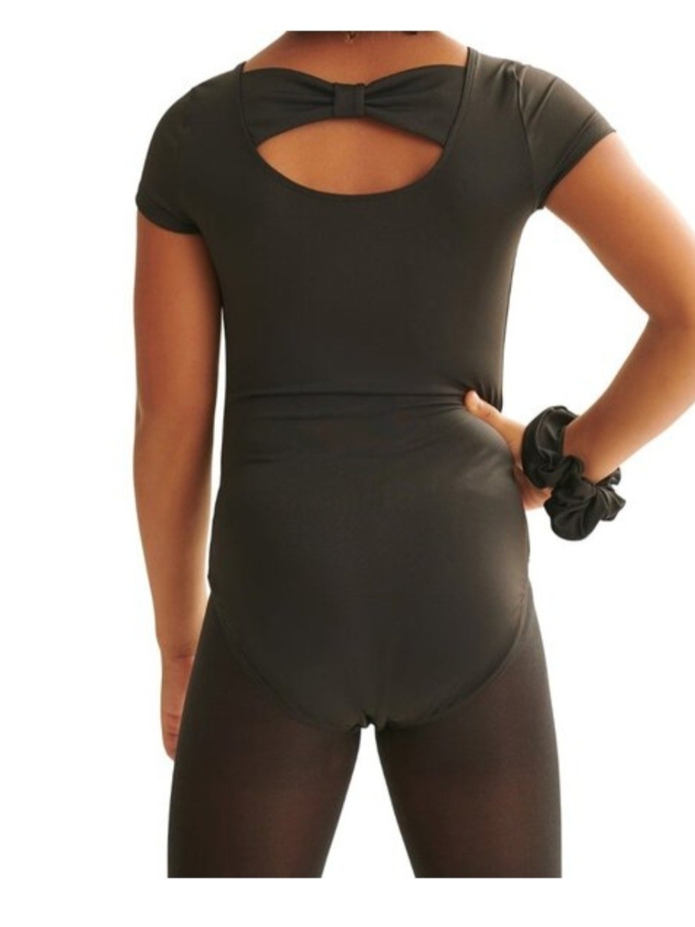 Justice Black Short Sleeve Bow-Back Dance Leotard